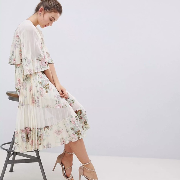 ASOS DESIGN Sheer & Solid Printed Midi Dress - Picture 3 of 13